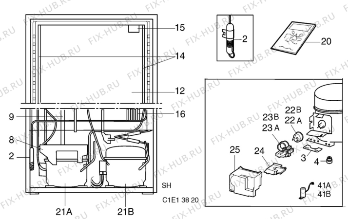 Взрыв-схема холодильника Elektro Helios KF380 - Схема узла C10 Cold, users manual